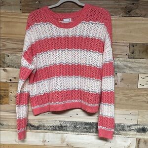 SO size XL Coral and White Striped Lightweight Soft Cropped Crewneck Sweater